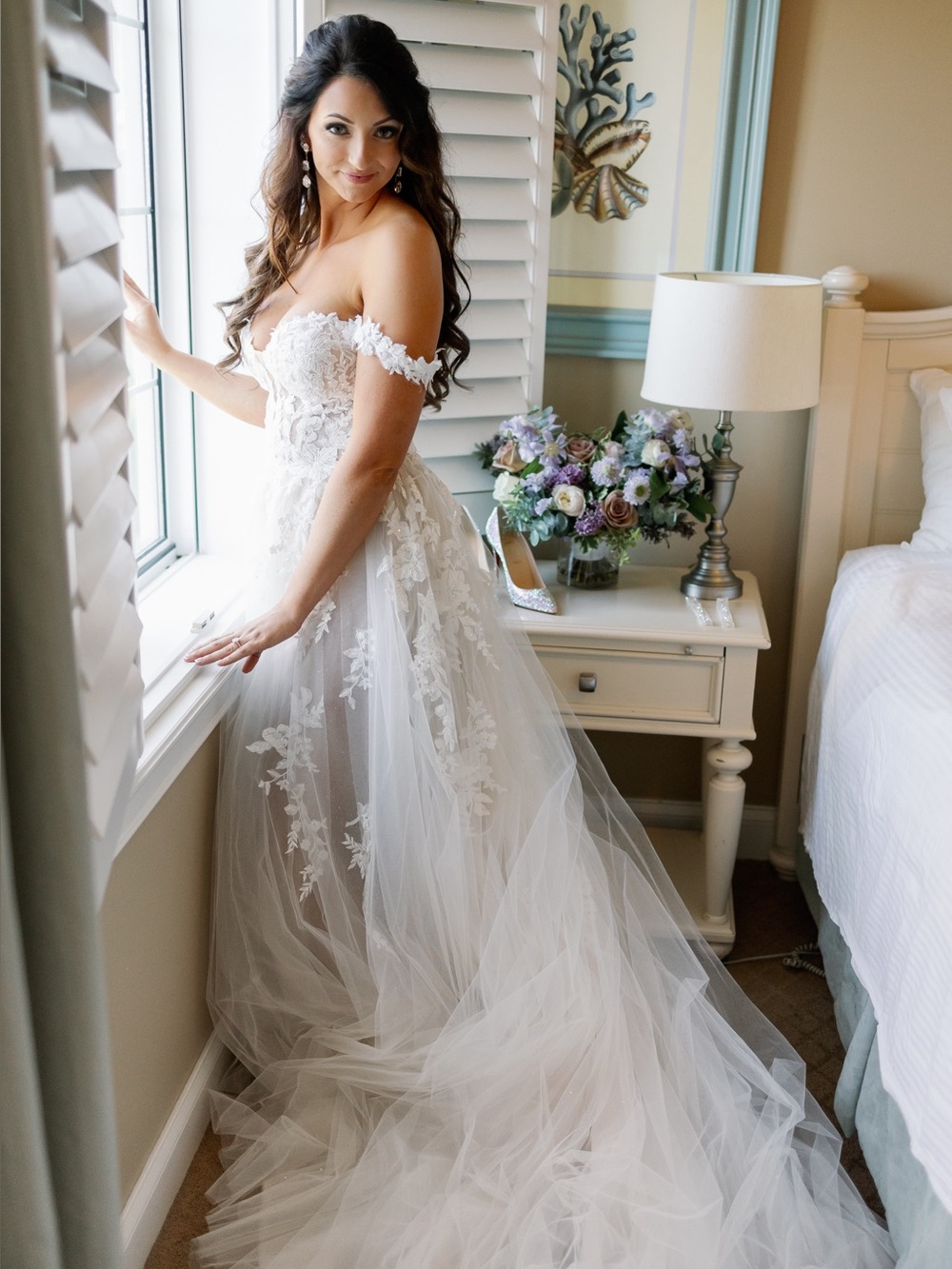 Luxury White Tulle Wedding Dress - slightly sheer with bodysuit - Natsuko gown